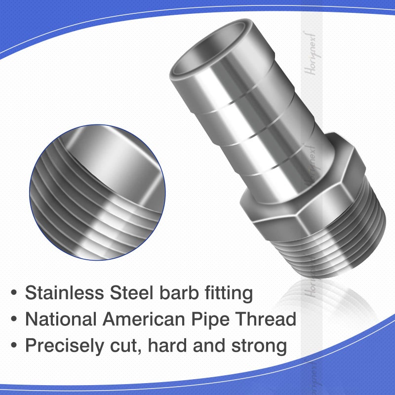 Horiznext NPT 1" male thread to 1 inch O.D. barb stainless steel pipe fitting, for connecting 1 inch I.D. air hose tubing, pack of 2 pcs - Image 5